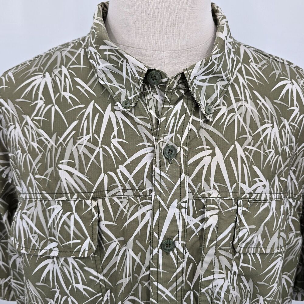 Duluth Trading Co Short Sleeve Vented Fishing Shirt Green Bamboo Print Size 3XL